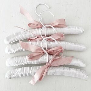 Doll Clothing Padded Satin Hangers White Pink Set of 4 Ribbon Bow 10 Inch